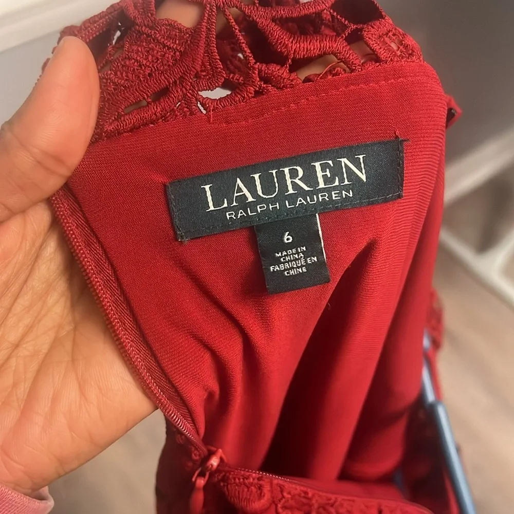 Women’s Lauren Ralph Lauren Red Knee Length Dress Size 6 - Picture 4 of 5